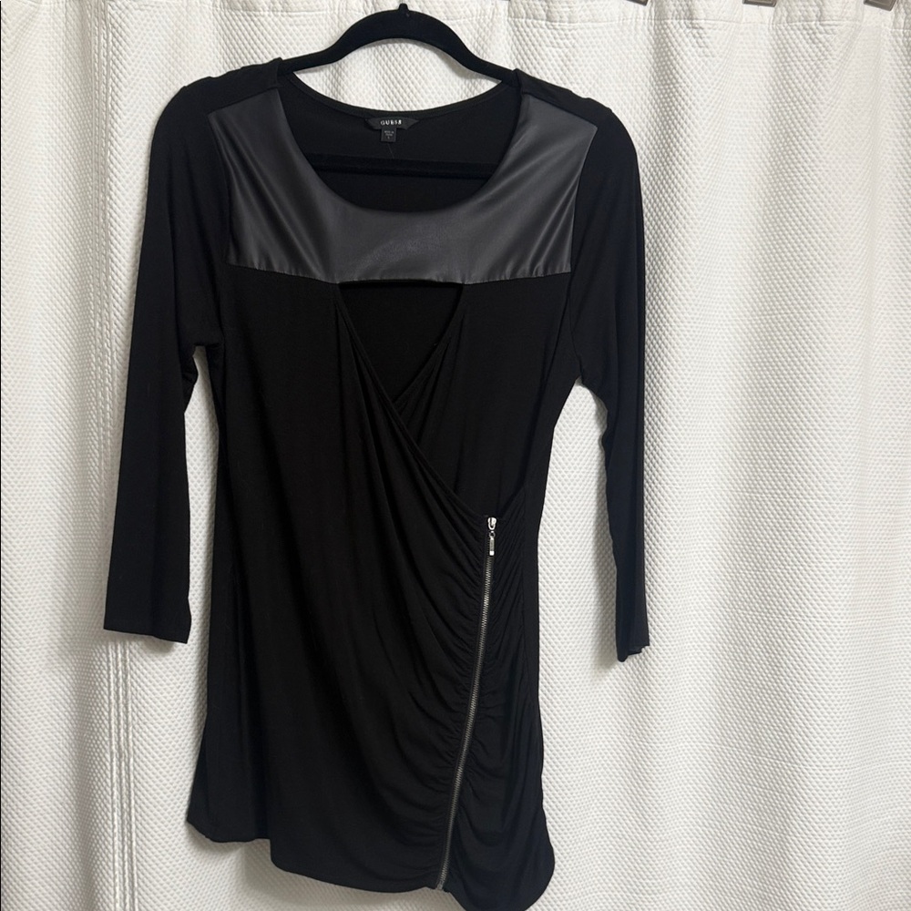 Guess Black Long Sleeve Dress with Faux Leather Detail